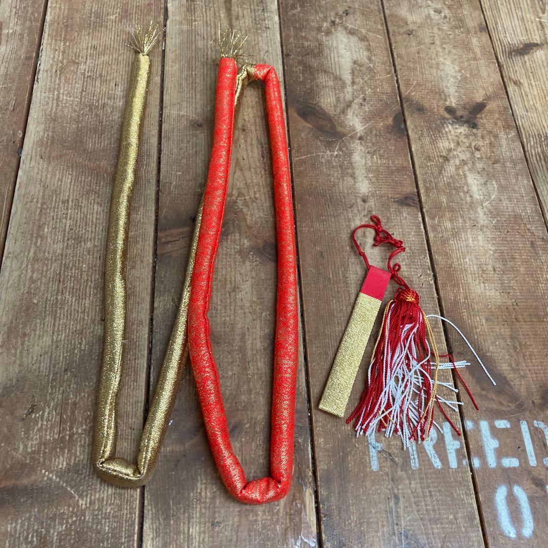 【豪華5点セット】七五三 御祝帯・和装小物セット（金・朱赤・花柄）