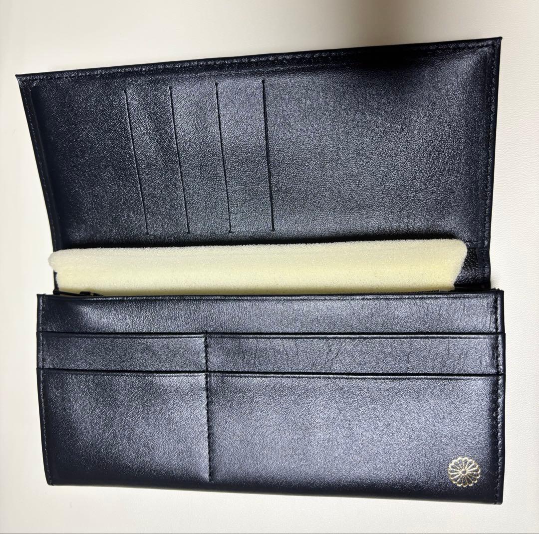 皇居 長財布 最上級モデル 本革黒レザー マチ付き ブラックケース セット