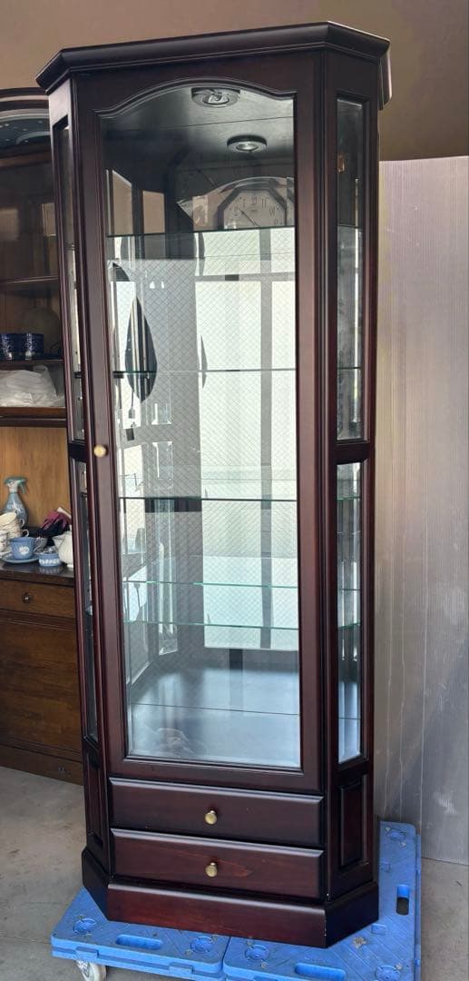 旭川 三陽家具工業 ガラスキャビネット ミラー付き飾り棚 照明付き