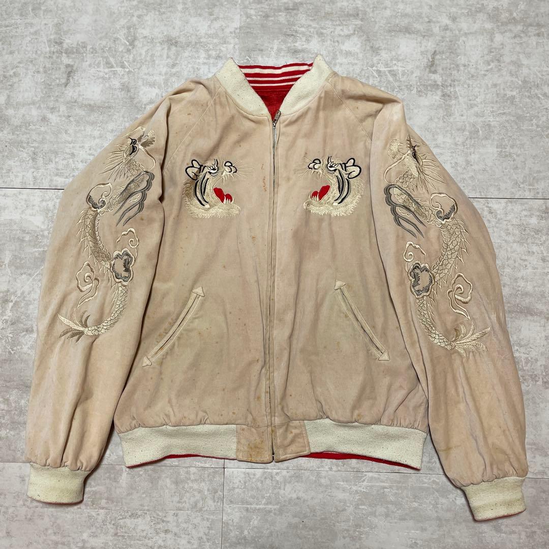 AVIREX 別珍スカジャン L 赤 刺繍 舞妓 虎 和柄 ヴィンテージ