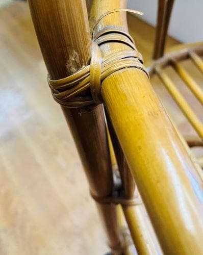 J【中古品】ラタン 籐 キャスター付ラック 2段　移動もラクラクです。