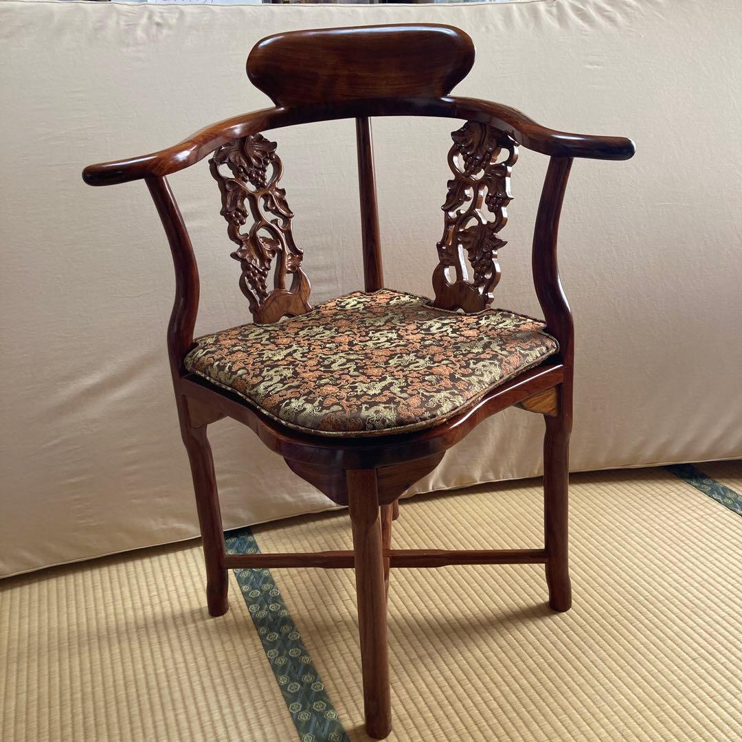 NAHO　唐木家具花梨材無垢材 アー ムチェアー 透かし彫シノワズリ