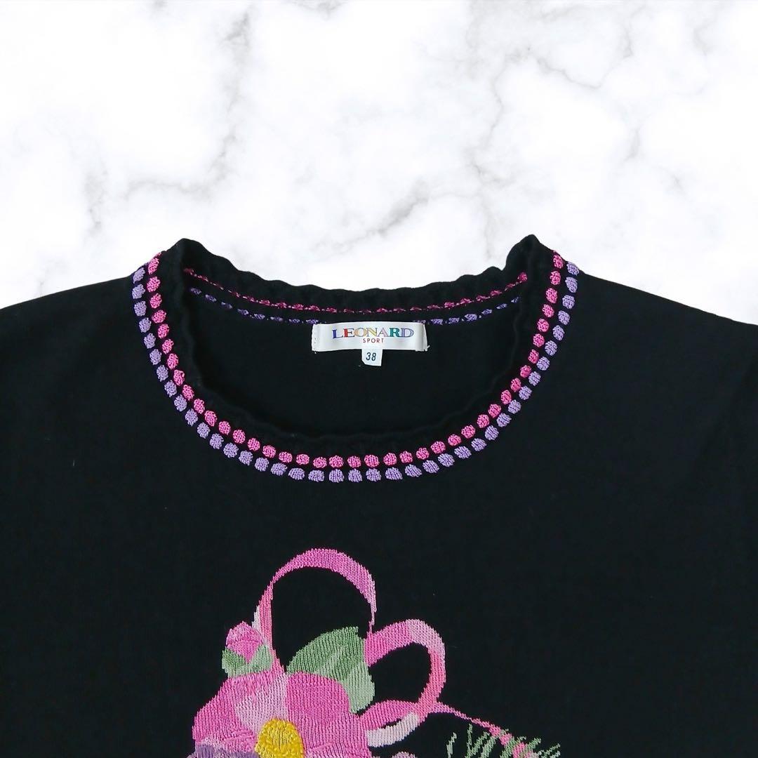 LEONARD SPORT レオナールスポーツ 刺繍ニット 黒　花柄 38