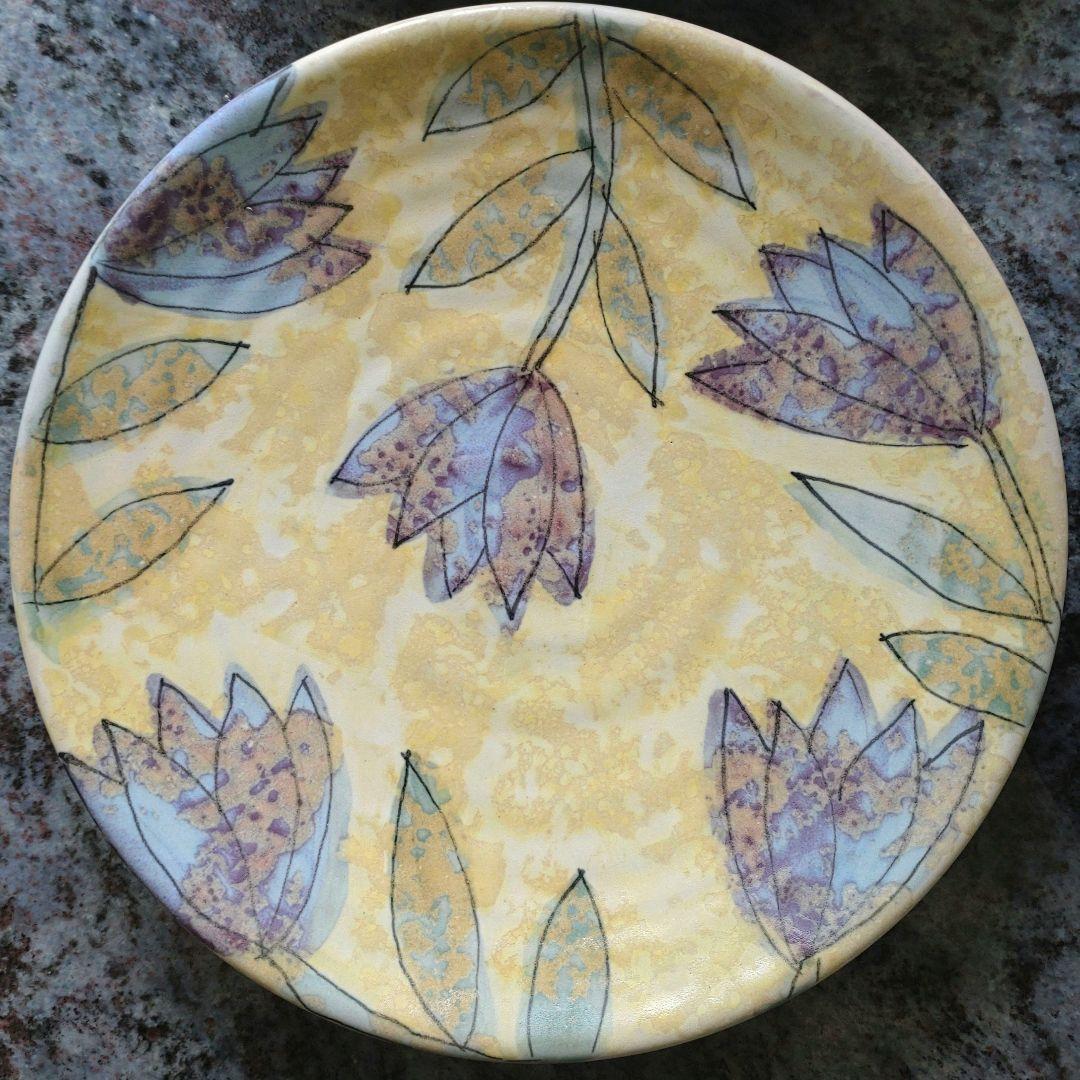 堂前守人　キキョウ文花絵皿　4枚セット