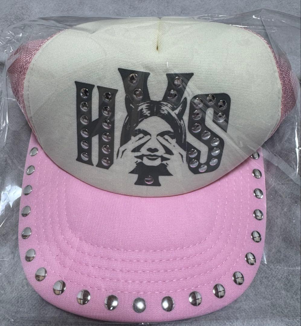 新品 大人気！HYS メッシュキャップ【SEE NO EVIL スタッズ】ピンク
