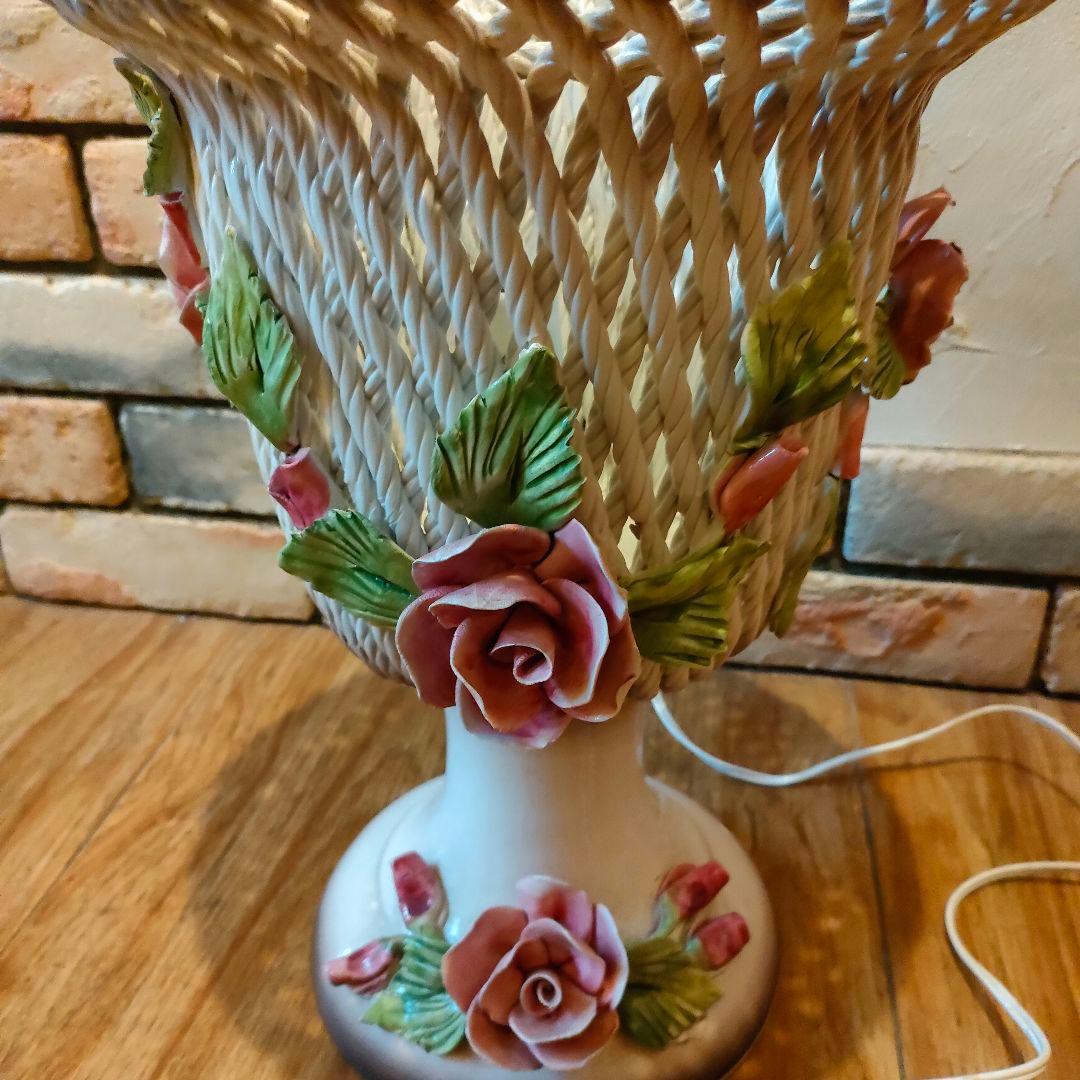 希少 激レア アールヌーヴォー アンティークランプ 陶器 エンジェル 天使 薔薇