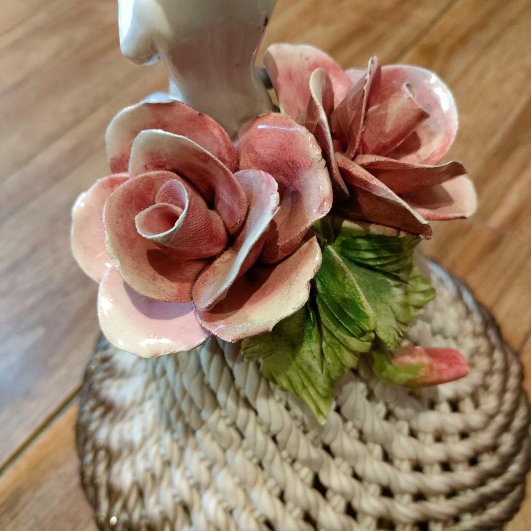 希少 激レア アールヌーヴォー アンティークランプ 陶器 エンジェル 天使 薔薇