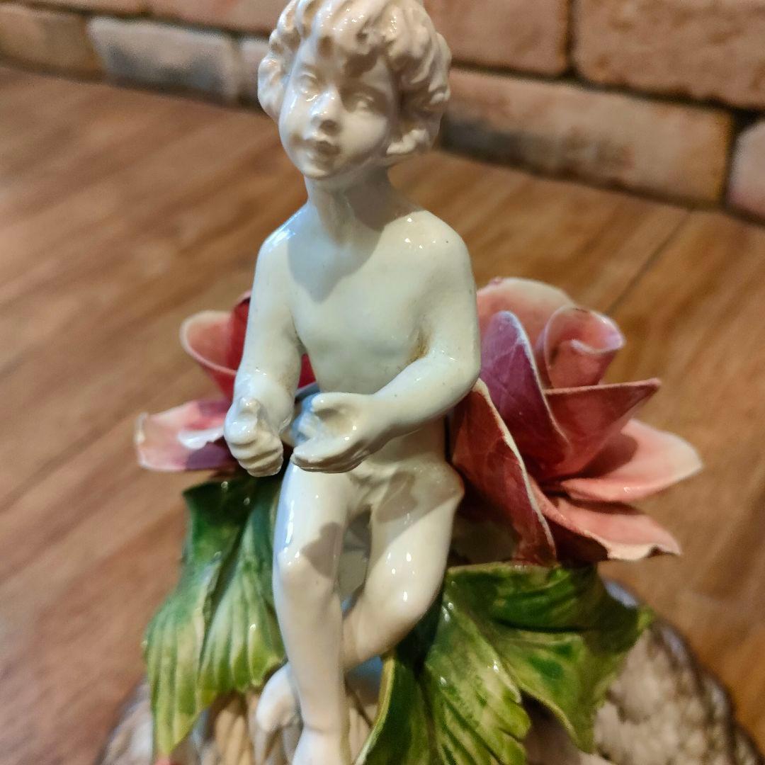 希少 激レア アールヌーヴォー アンティークランプ 陶器 エンジェル 天使 薔薇