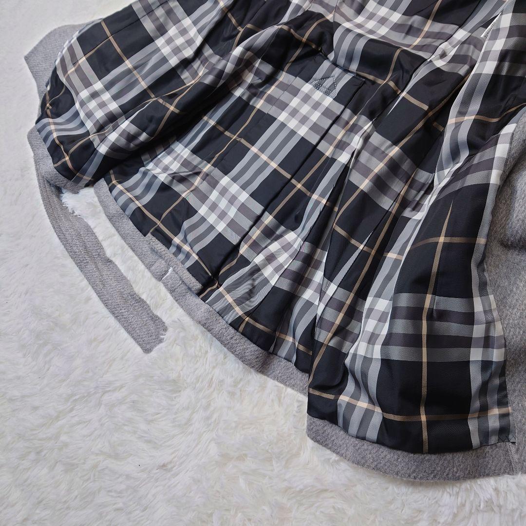 バーバリー ブルーレーベル　ロングコート　アンゴラ　ノバチェック　グレー 38