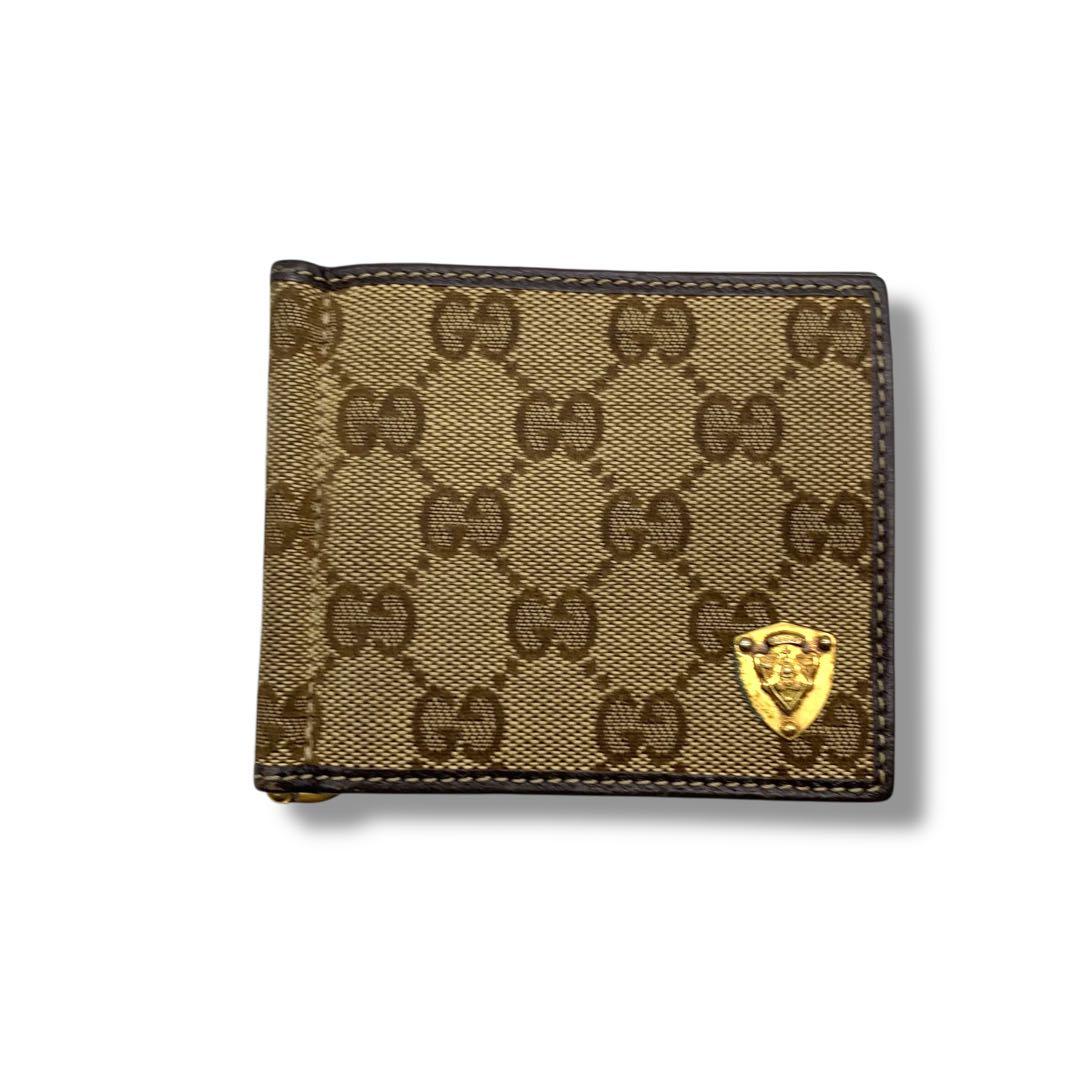 希少！　グッチ　GUCCI マネークリップ　カードケース　キャンバス　レザー