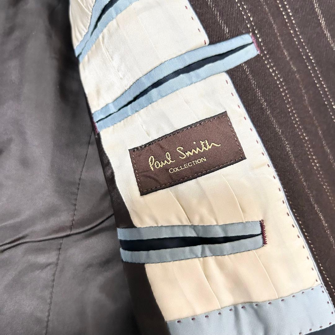 美品　ポールスミスコレクション　ウールチェスターコート　ブラウン　ストライプ