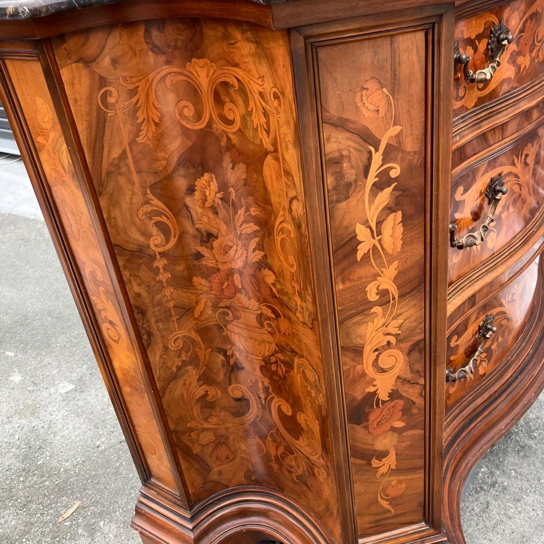 イタリアアンティーク 花柄象嵌 木製サイドボード 飾り棚 チェスト カウンター