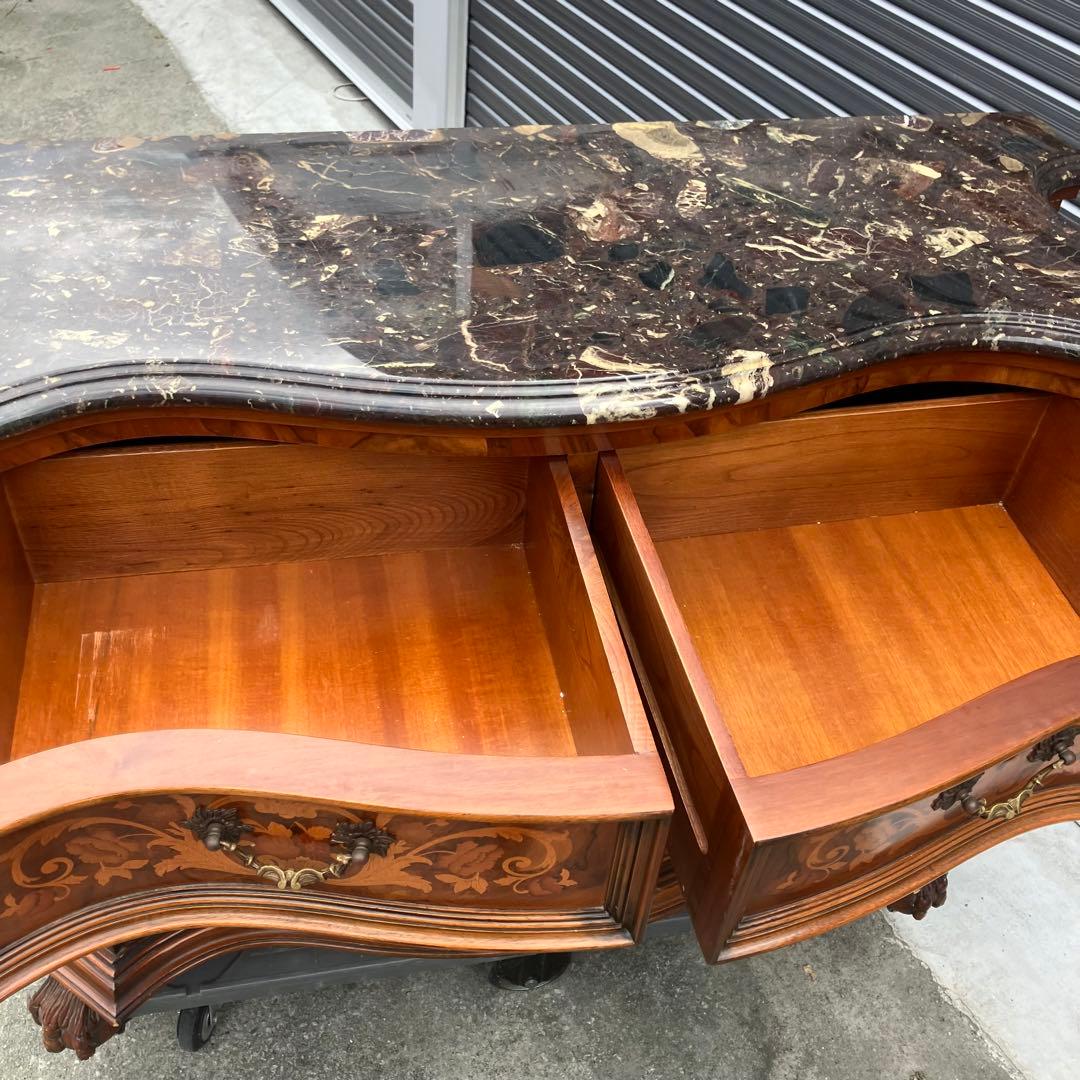 イタリアアンティーク 花柄象嵌 木製サイドボード 飾り棚 チェスト カウンター