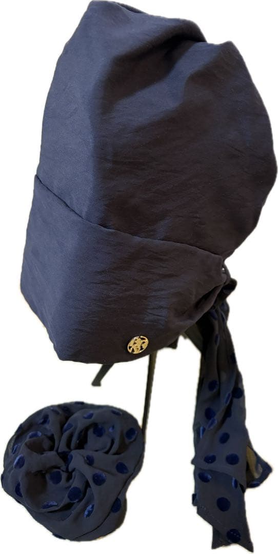 BAREN ネイビー ドットシフォン柄 スカーフハットとシュシュのセット