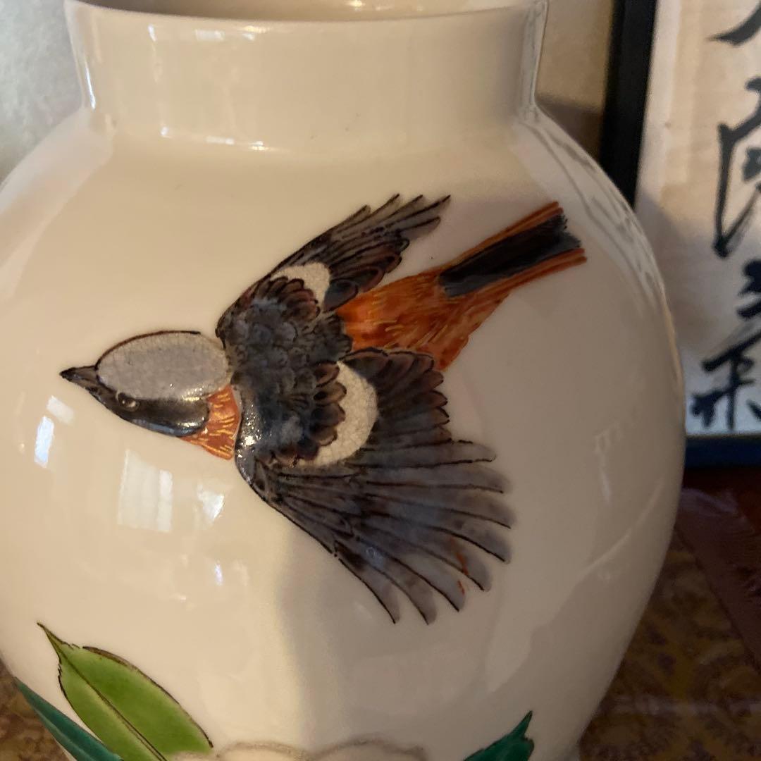 東京芸大　高橋絋　色絵　椿小鳥　壺　花瓶　置き物 木箱欠品
