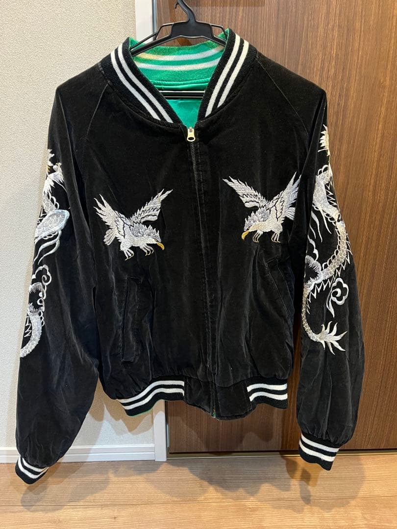 90s JUNGLE STORM 別珍 ベロア 両面 スカジャン 刺繍 鶴 虎