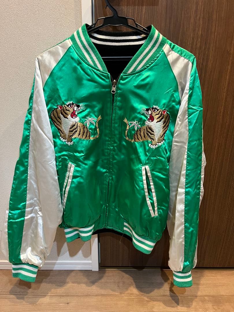 90s JUNGLE STORM 別珍 ベロア 両面 スカジャン 刺繍 鶴 虎