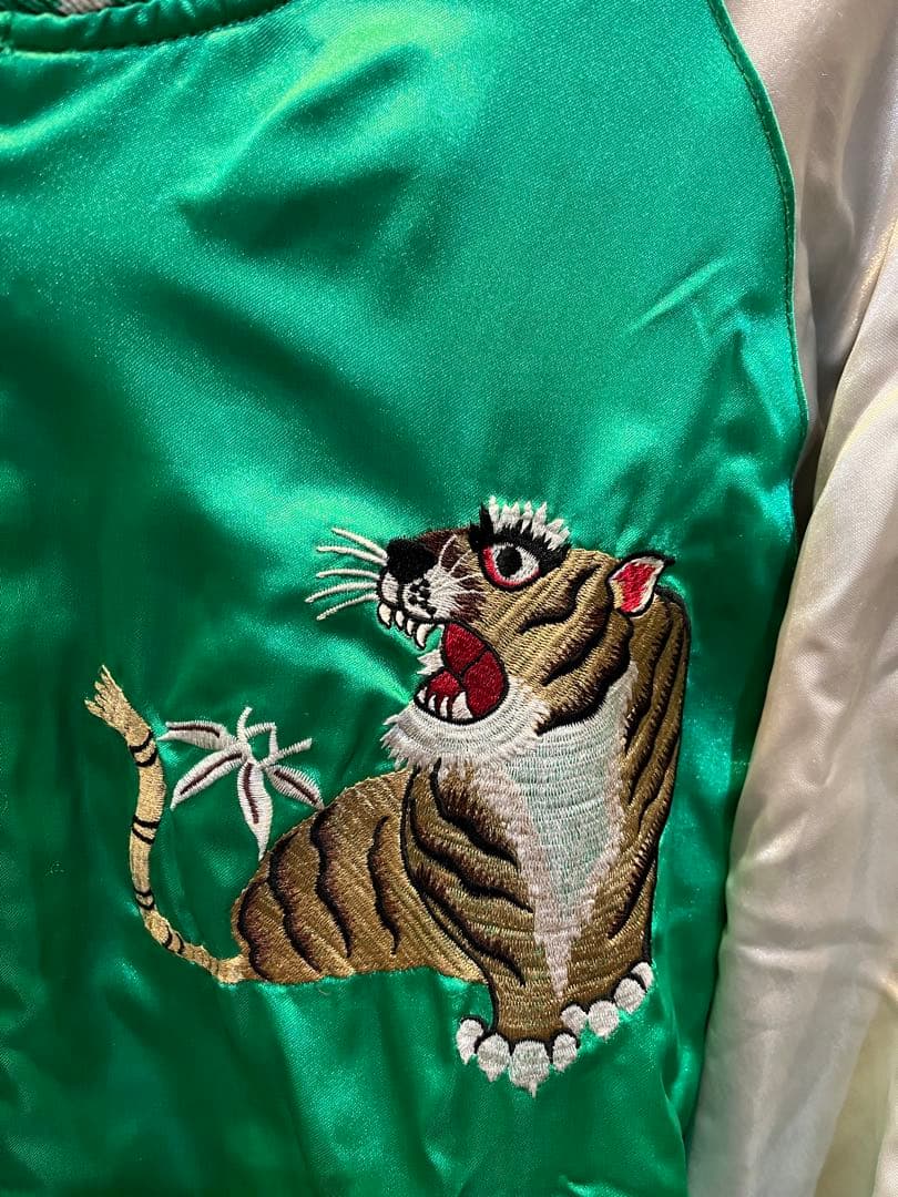 90s JUNGLE STORM 別珍 ベロア 両面 スカジャン 刺繍 鶴 虎