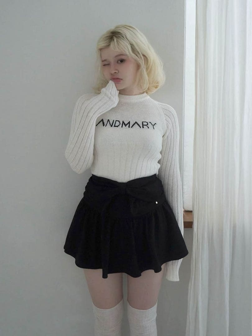 【新品訳あり】andmary Mary logo knit tops white