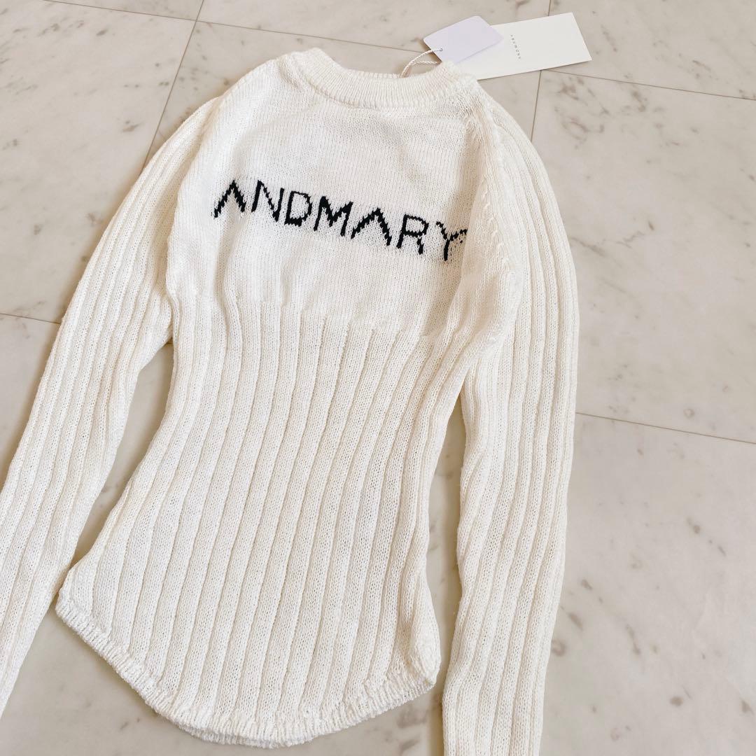 【新品訳あり】andmary Mary logo knit tops white