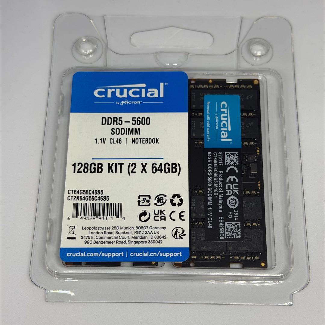 Crucial DDR5-5600 128GB (64GB×2枚) SODIMM