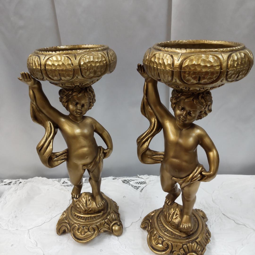 ロココ風　天使　飾り物　置き物　2点　エンゼル　花台　飾り鉢　ゴールド