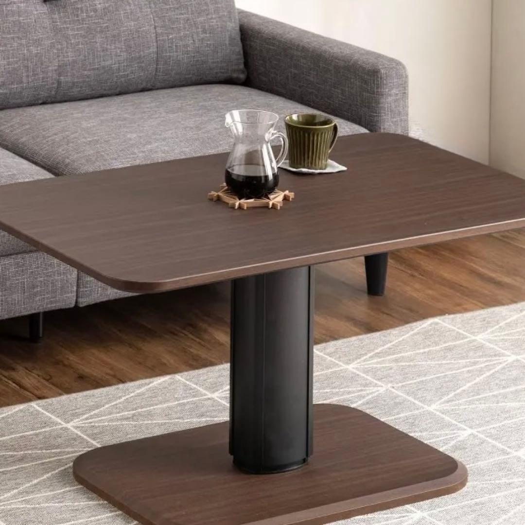 【自動昇降式】ダイニングテーブル ダークブラウン 木製