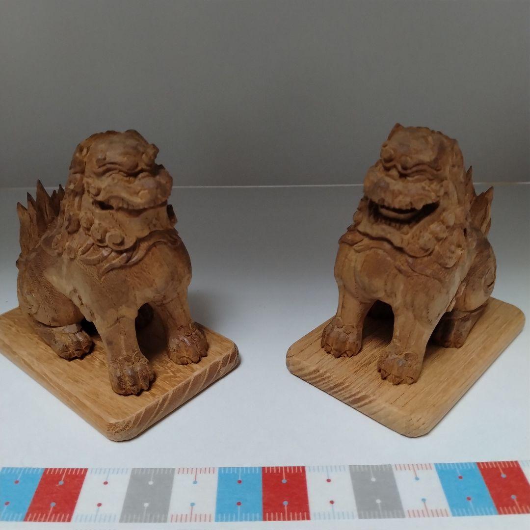 神具　狛犬　彫り物(けやき材)　木製一対1 ①