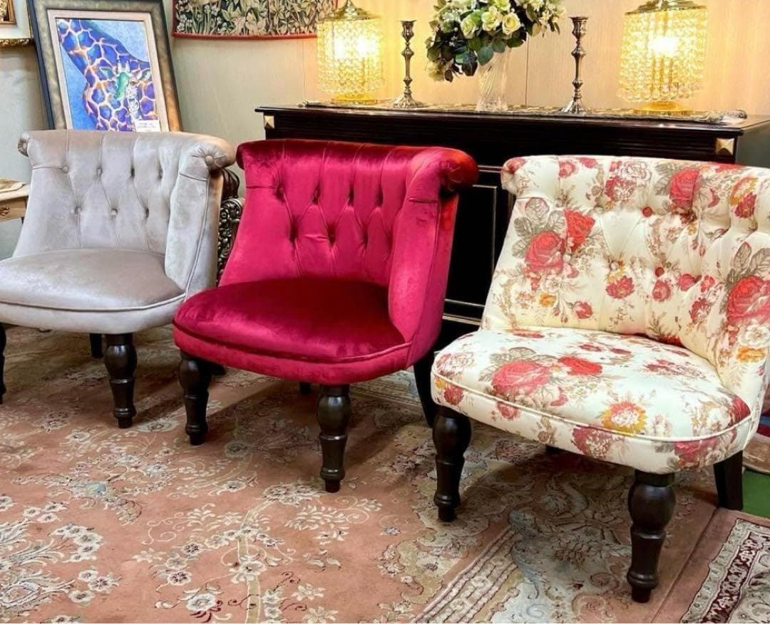 新品チェスターフィールドスタイル 一人掛けソファ 椅子 イス チェア 濃いピンク