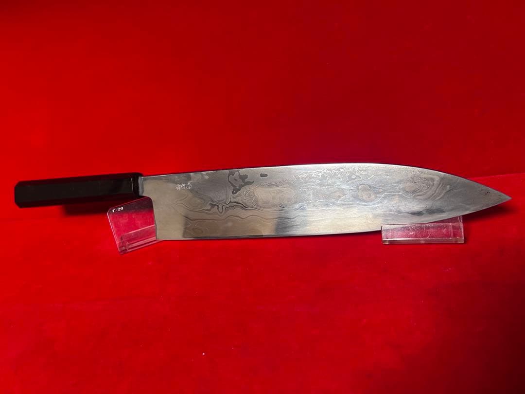 No.01392 包丁　和牛刀　重啓作　折り返し￼鍛錬　墨流　雲流　三枚打