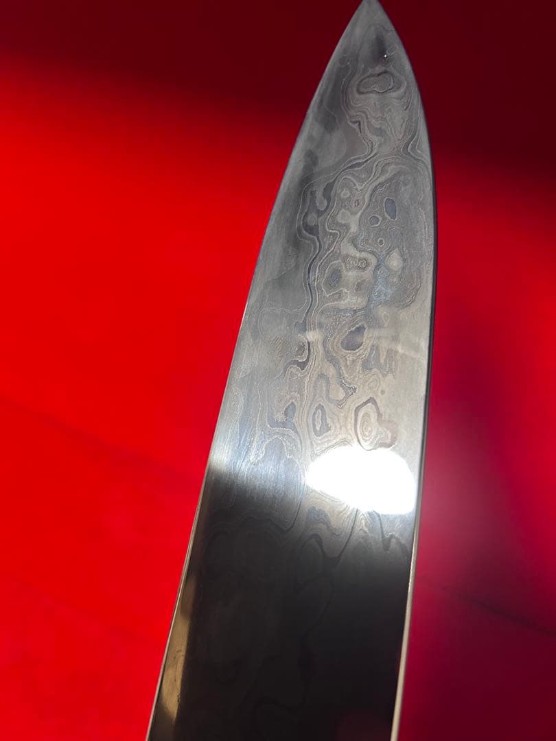 No.01392 包丁　和牛刀　重啓作　折り返し￼鍛錬　墨流　雲流　三枚打