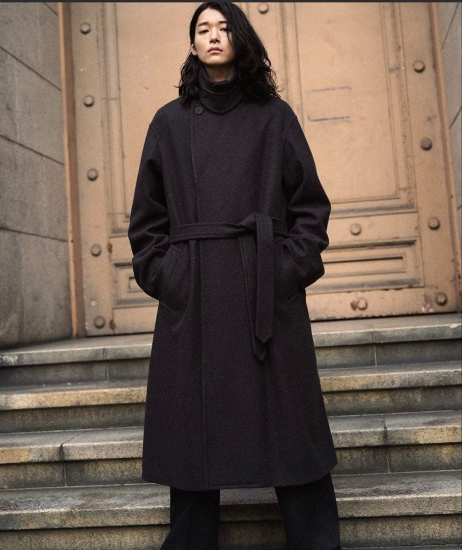 SMOOTH HERRINGBONE MAXI OVER COATチャコールM