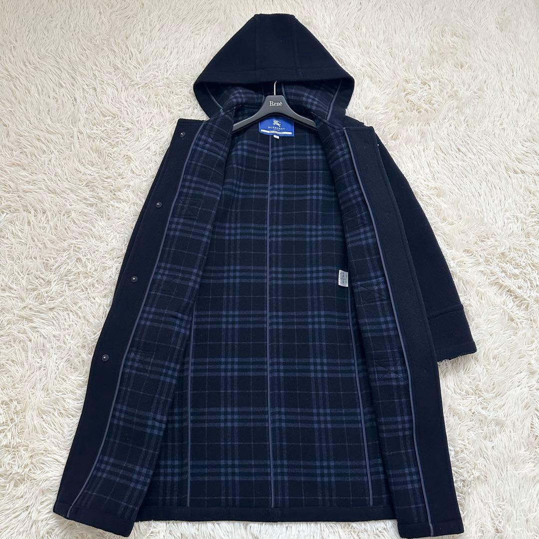 バーバリー ロング ダッフルコート ダブルフェイス ノバチェック 濃紺 L