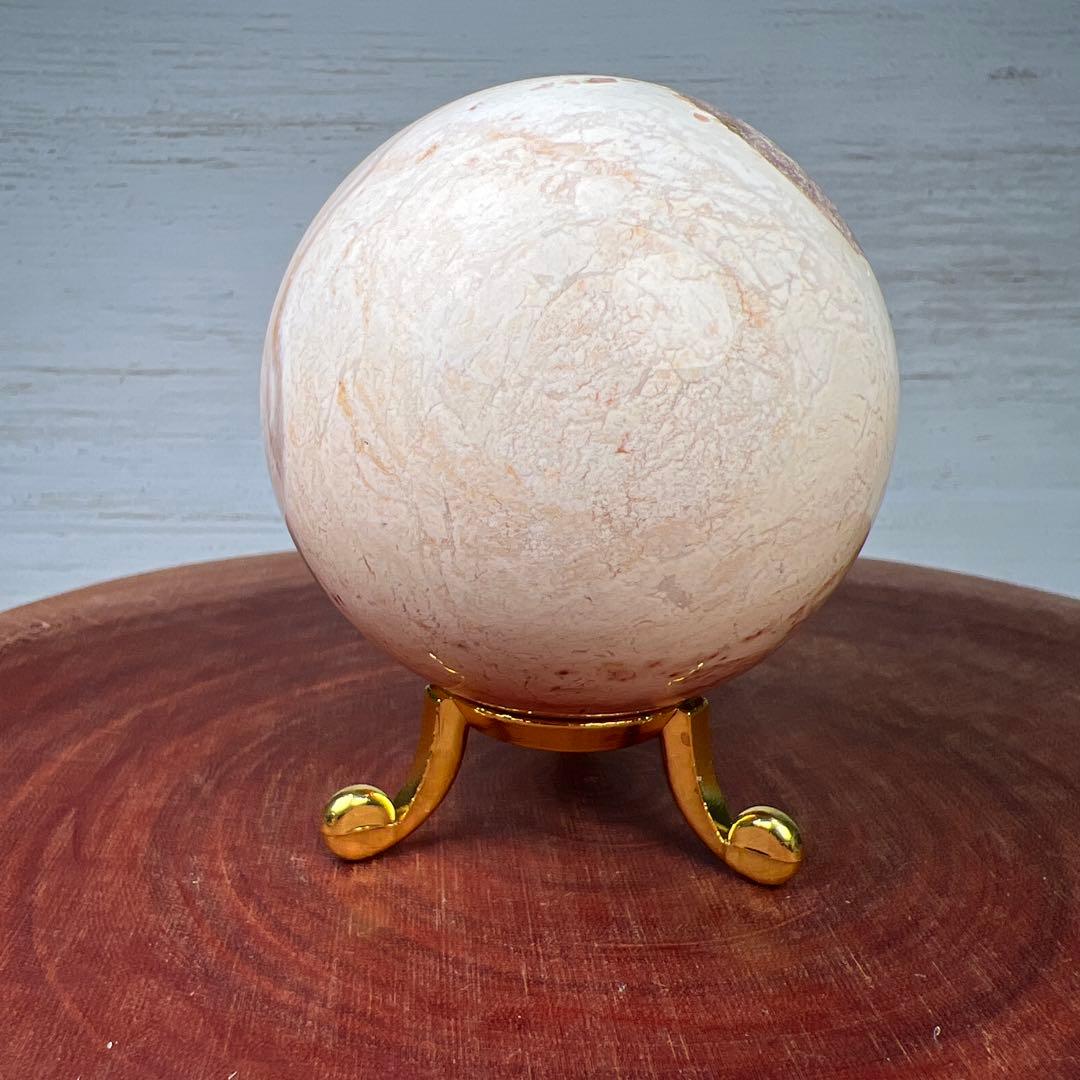 天然石　ペトリファイドウッド　スフィア　69ミリ　台座付き　夕焼けのようなペトリ