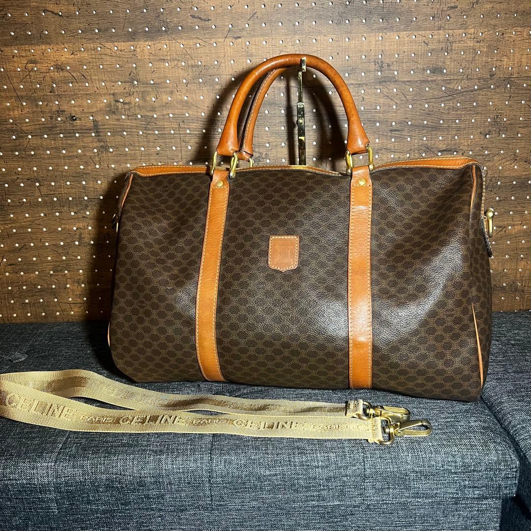 セリーヌ　ボストンバッグ　ショルダー付き　マカダム　レザー