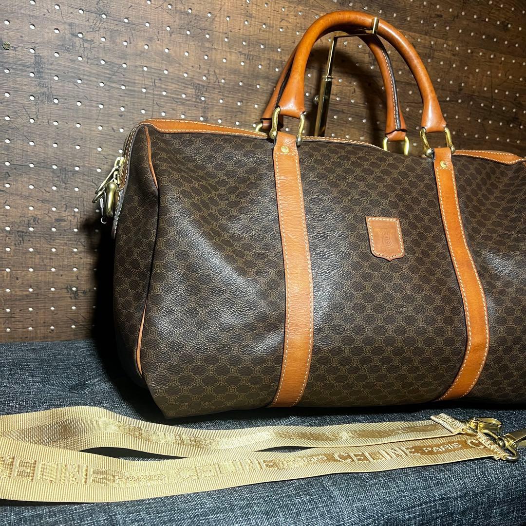 セリーヌ　ボストンバッグ　ショルダー付き　マカダム　レザー