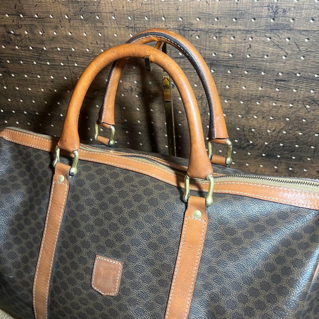 セリーヌ　ボストンバッグ　ショルダー付き　マカダム　レザー