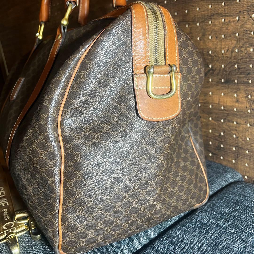 セリーヌ　ボストンバッグ　ショルダー付き　マカダム　レザー