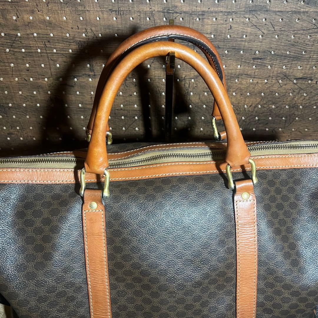 セリーヌ　ボストンバッグ　ショルダー付き　マカダム　レザー