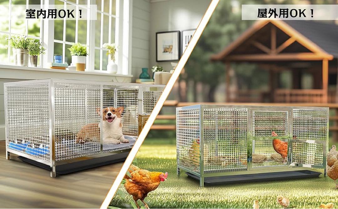 BingoPaw ペット ケージ 鶏 ステンレス 鶏小屋 ウサギ 犬 カバー付