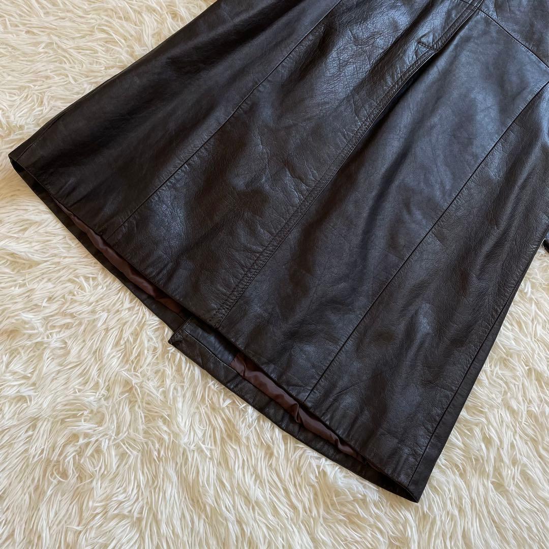 ロング丈　トレンチコート　ダブル　本革　大きいサイズ　ダークブラウン