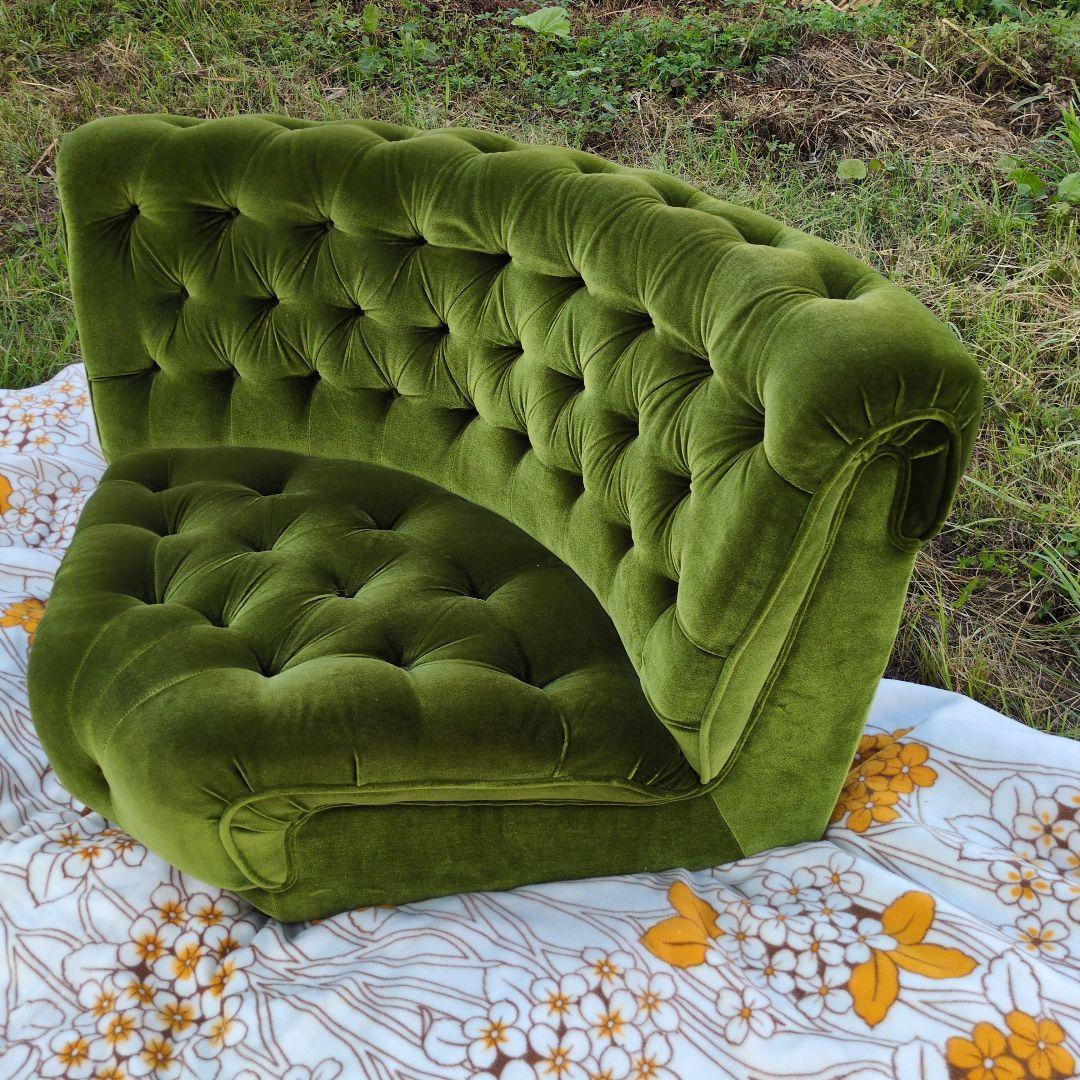 昭和レトロ オールド カリモク グリーン モケット コーナーソファ①ベルベット