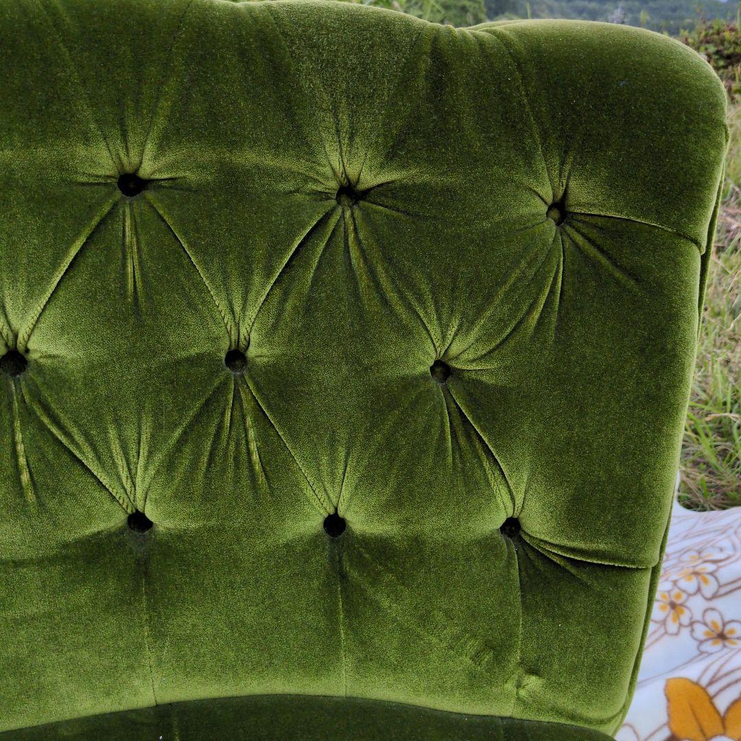 昭和レトロ オールド カリモク グリーン モケット コーナーソファ①ベルベット