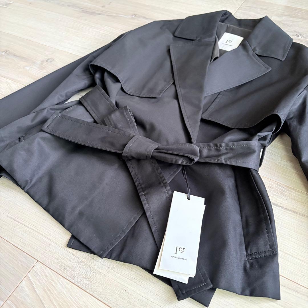 【未使用】プルミエアロンディスモン ショートトレンチコート 黒 オーバーサイズ