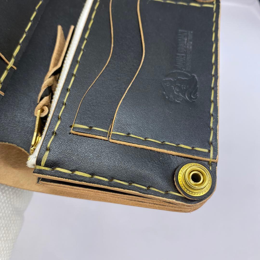 極厚 無骨 お札折らずに収納できる無骨な手染めミドルトラッカーウォレット BTW