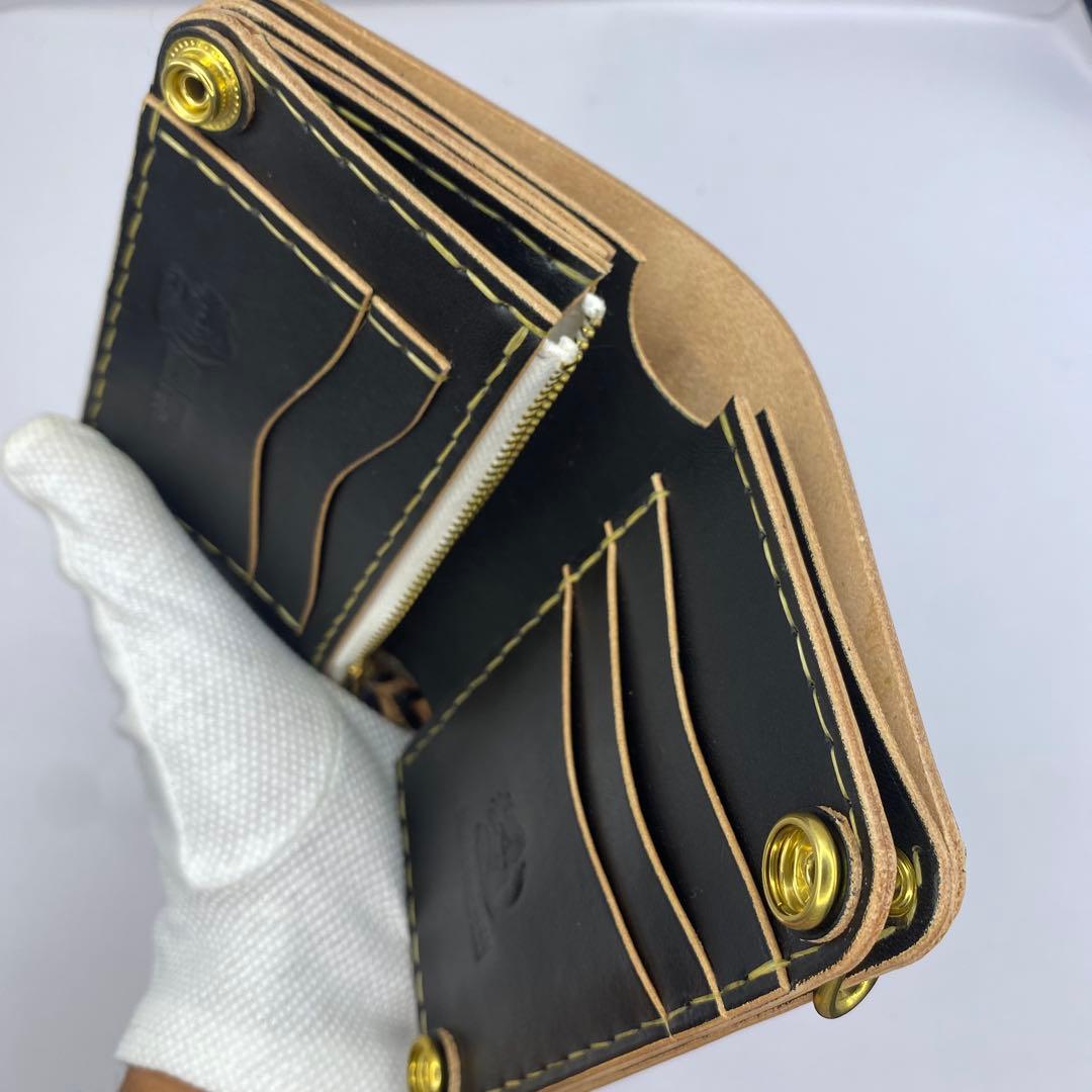 極厚 無骨 お札折らずに収納できる無骨な手染めミドルトラッカーウォレット BTW