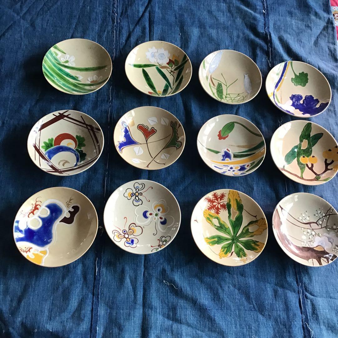 骨董　京焼　絵皿　陶器 12枚セット　いろいろな図柄
