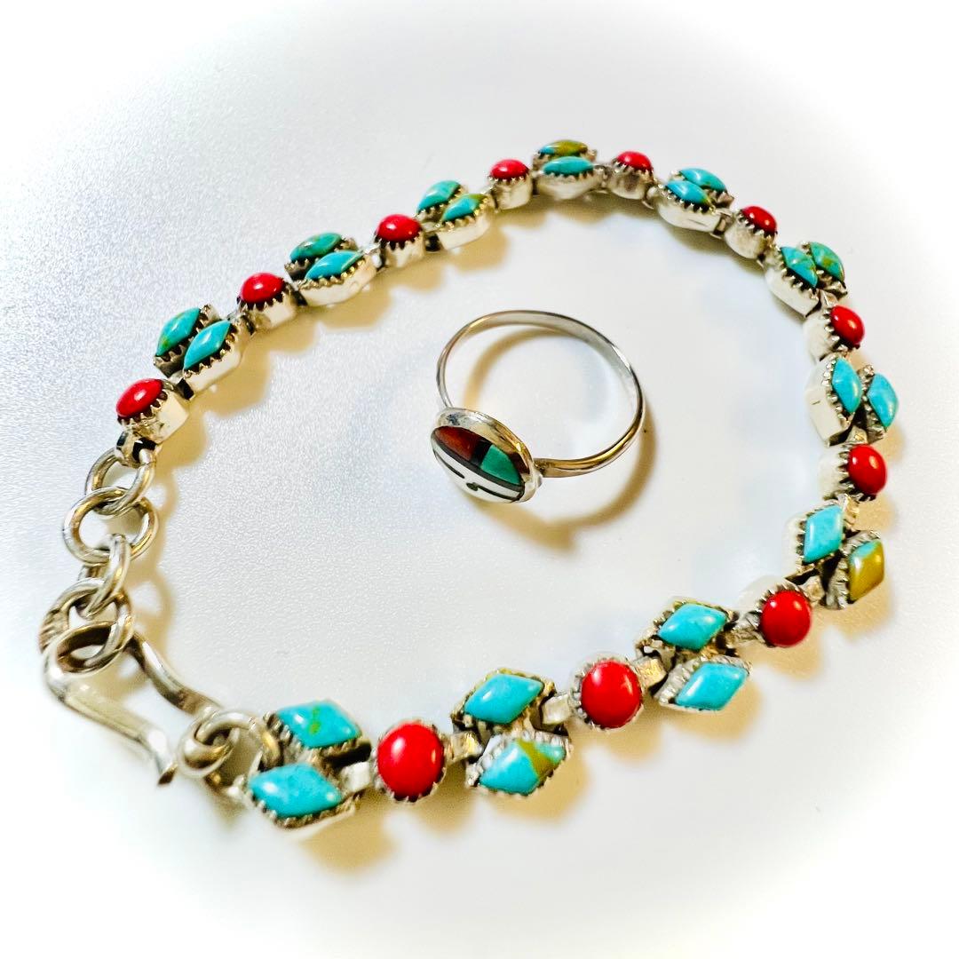 ターコイズとコーラルのブレスレット＆リング