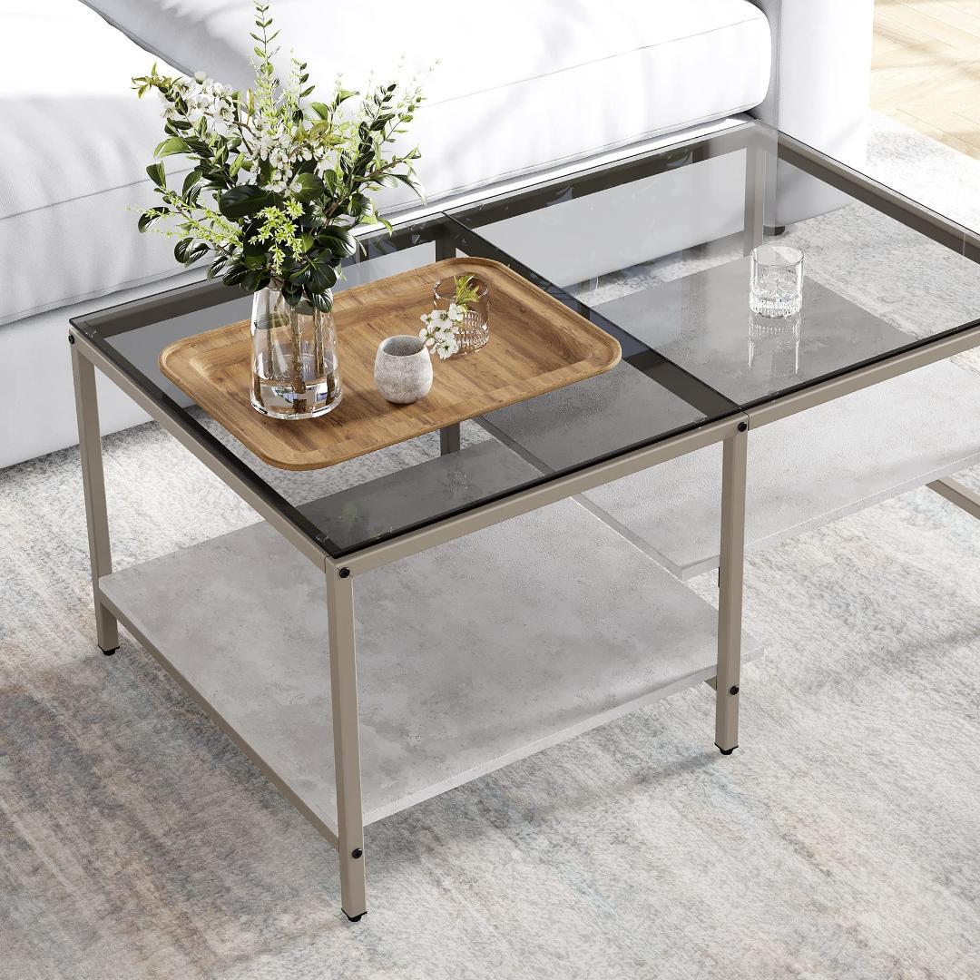 おしゃれなローテーブル - ガラス天板・木製棚付き