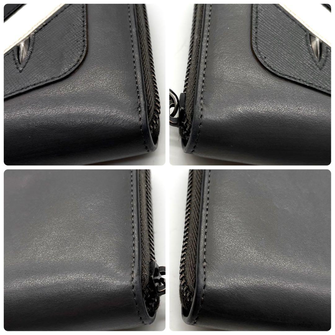 【美品】フェンディ 長財布 ラウンドジップ バグズアイ モンスター グレー